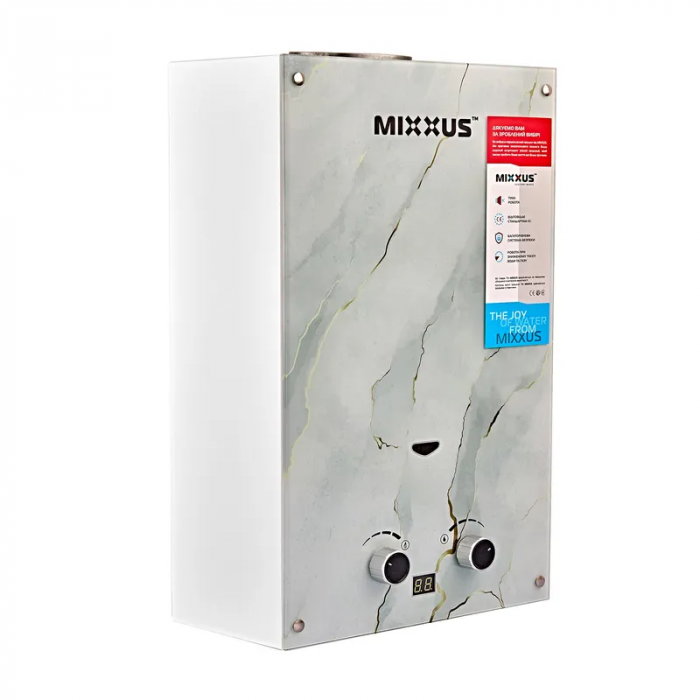 Газова колонка MIXXUS GWH-0510 BASIC GLASS димохідна 10 л/хв (панель зі скла з малюнком) (WH0026)