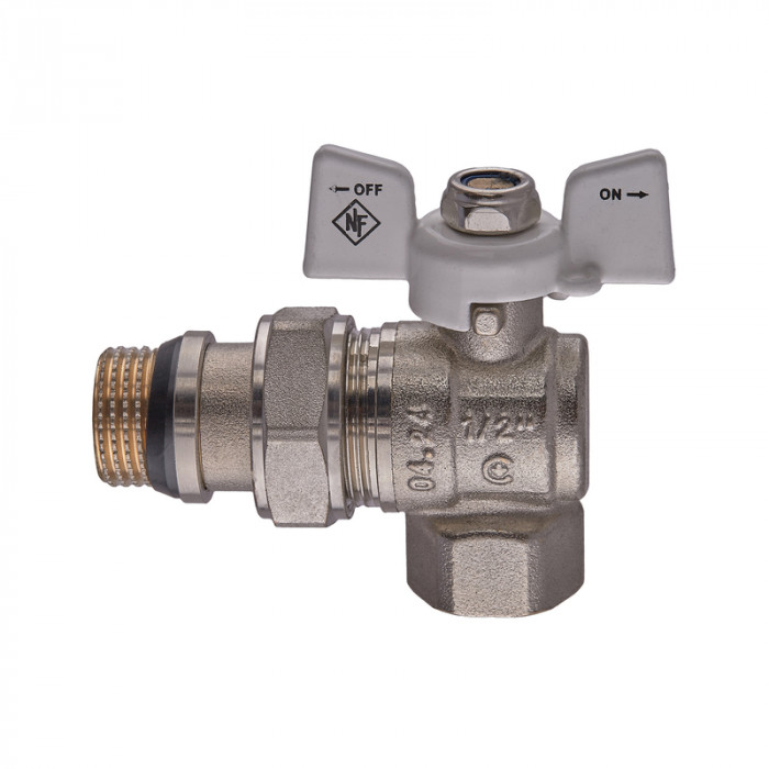 Кран кульовий з американкою Nolf classic NFC.983-06-1/2" FM ГШМ WHITE кутовий "антипротікання" (NF3162)