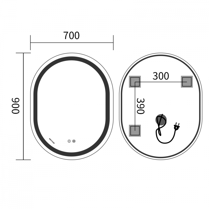 Дзеркало Mixxus Premium ELLIPSE MV05-90x70-Reverse з Led Touch, Anti-fog, димером (3-6,5kK) (MP6644)