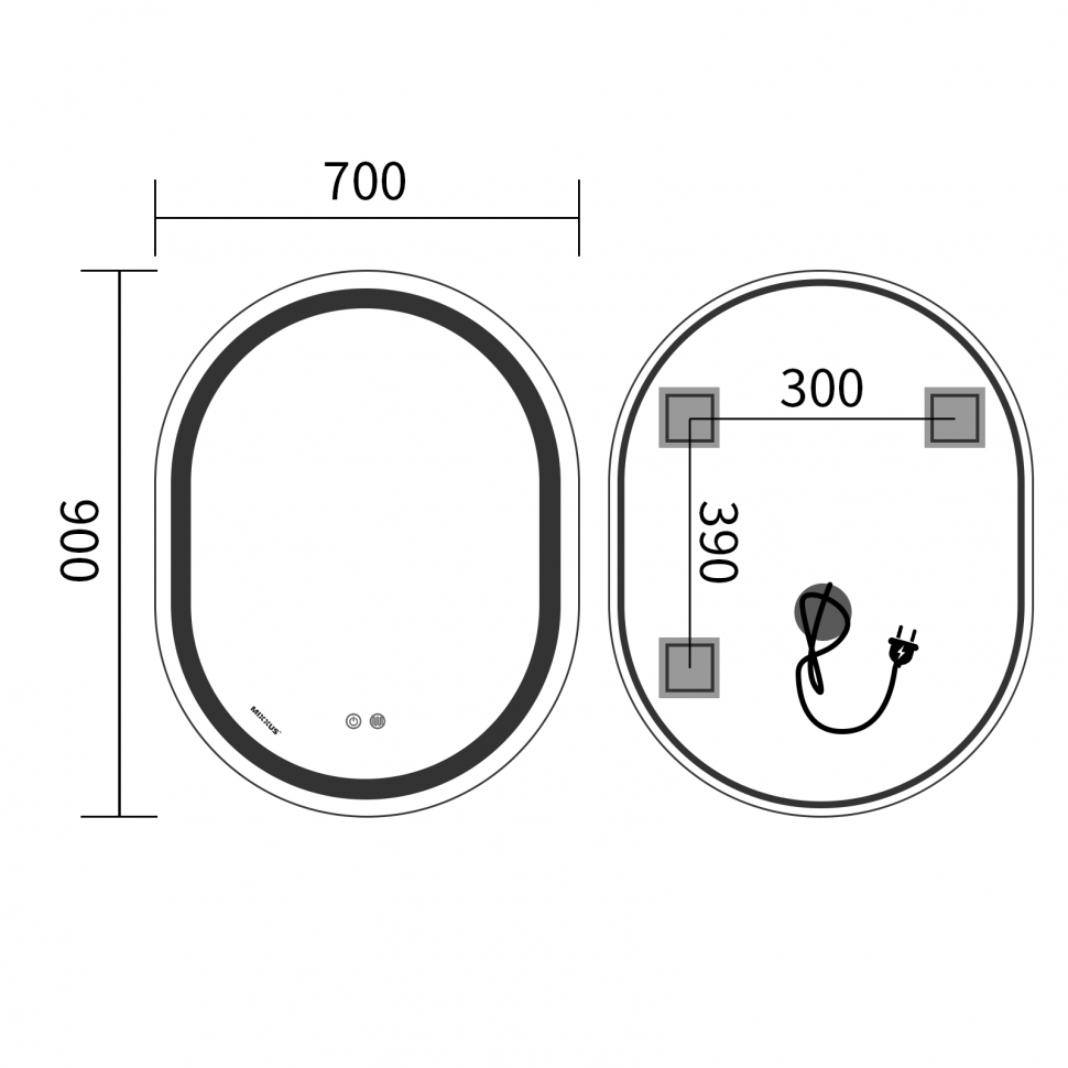 Дзеркало MIXXUS PREMIUM ELLIPSE MV05-90x70-REVERSE з LED Touch, Anti-fog, димером (3-6,5kK) (MP6644)