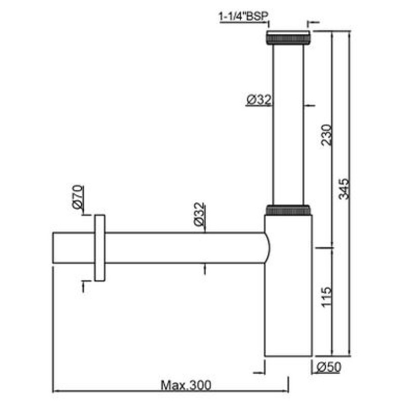 Сифон для раковини JAQUAR 300x190 мм, хром ALD-CHR-769L300X19