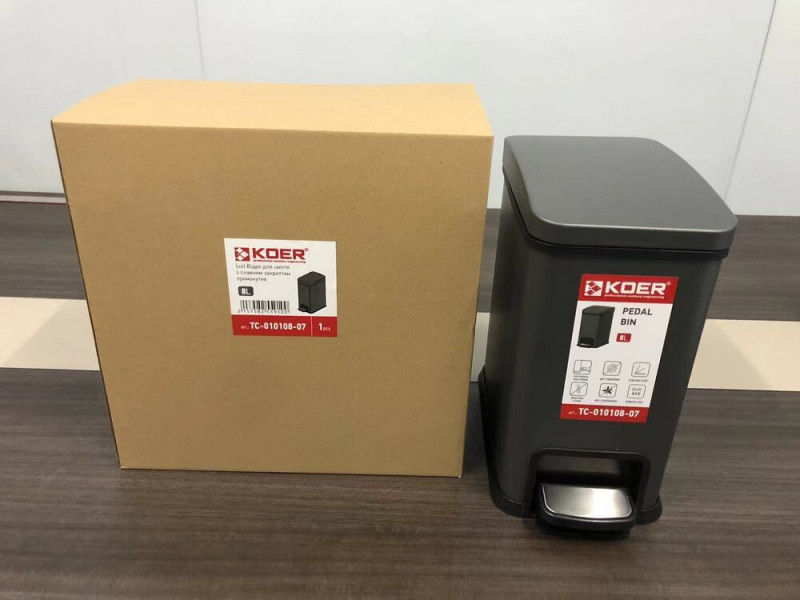 Відро для сміття з плавним закриттям прямокутне KOER TC-010108-07 8 л (колір графіт) (KR5591)
