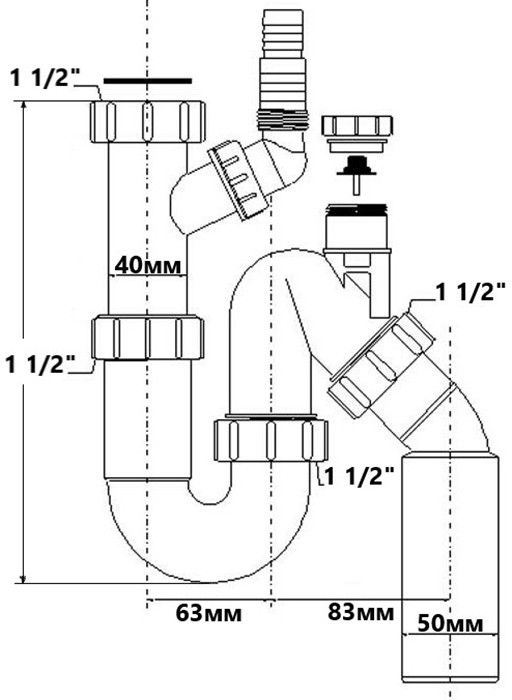 Сифон для кухонной мойки (11/2х50 мм) с подключением к стиральной машине TP31VW50