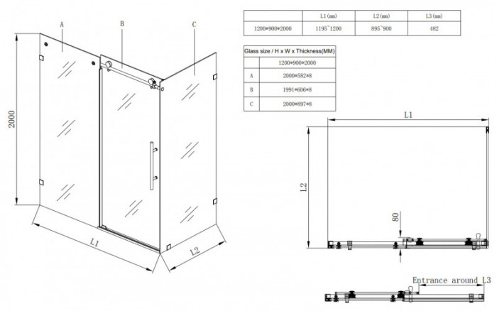 Душова кабіна без піддону Koer SR SC07-120x90x200-TR-01 прозоре скло Easy Clean 8мм, хром (KR5370)