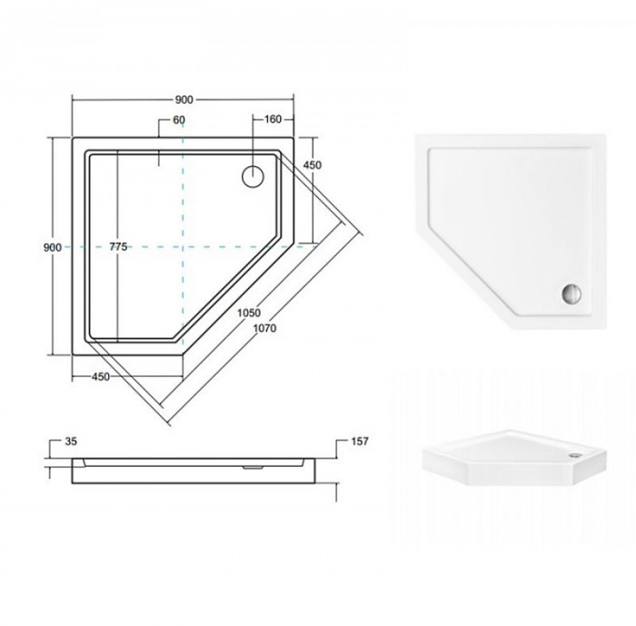 Піддон п'ятикутний BERGO 90х90х6 см з інтегрованою обудовою