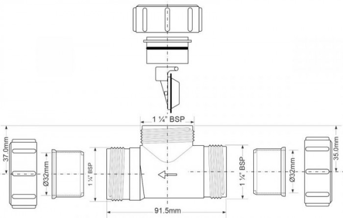 Продолжитель с обратным клапаном 32 мм S28-NRV-32