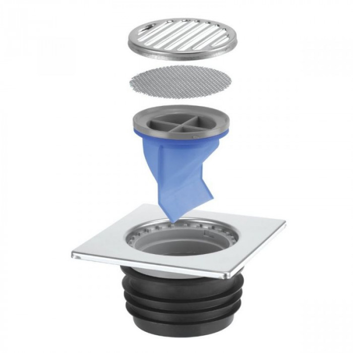 Решетка из нержавеющей стали для пола 150*150 с силиконовой мембраной, ø110 (MRFGC3SSV-110)