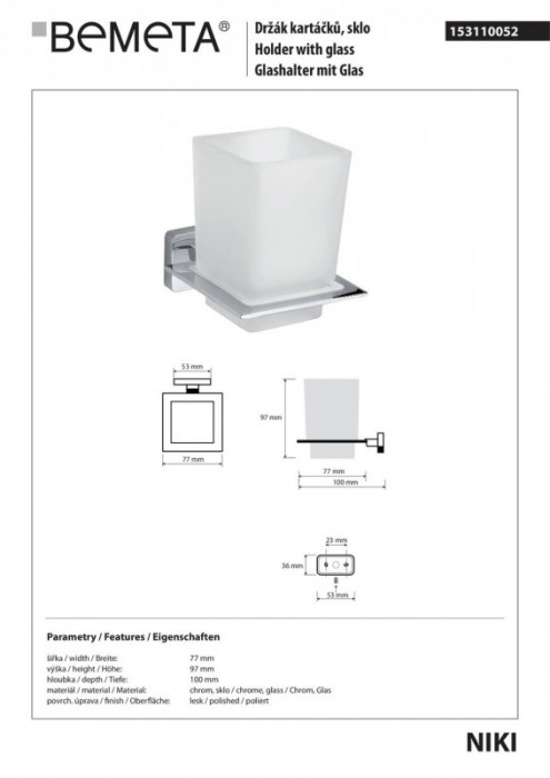 Тримач склянки+склянка Niki 153110052   Bemeta