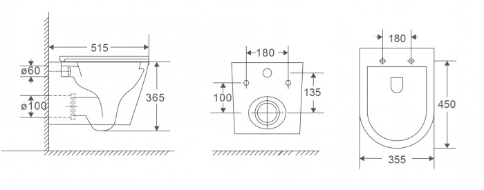 Унітаз підвісний Mixxus Premium Bevel-0301-T3 515x355x365mm, система змиву Tornado 3.0 (MP6472)