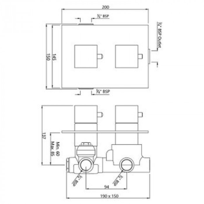 Змішувач для душу JAQUAR Kubix вбудований, термостатичний, з прихованою частиною, на 3 положення 150x200 мм, хром KUB-CHR-35693