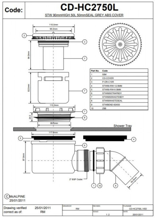 Сифон для слива в пол (50 мм) 45 л/мин. CD-HC2750L-NG-PB