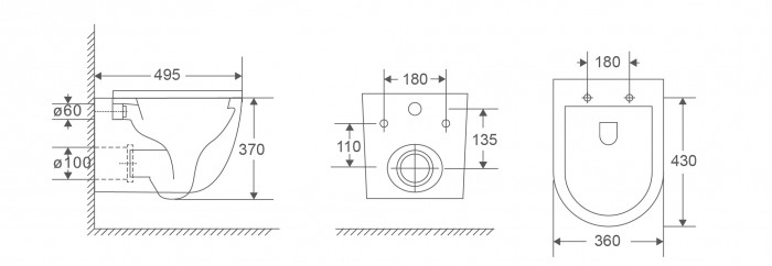 Унітаз підвісний Mixxus Premium Ellipse-0302-T3 495x360x370mm, система змиву Tornado 3.0 (MP6462)
