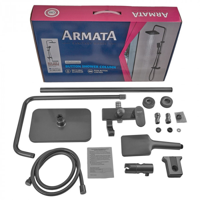 Душова колона зі змішувачем з алюмінію ARMATA BCG-009-J GRAPHITE, 3 режими (CH6561)