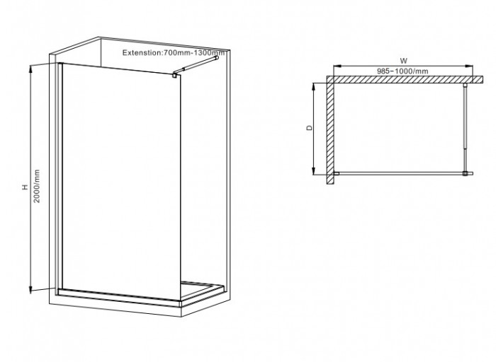 Душова перегородка Mixxus Premium FLAT SP01-100x200-TR Chrome Walk-In прозоре скло 8мм (MI6851)