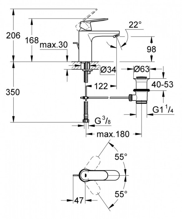 Змішувач для раковини M-розміру Grohe Eurosmart Cosmopolitan (23325000)