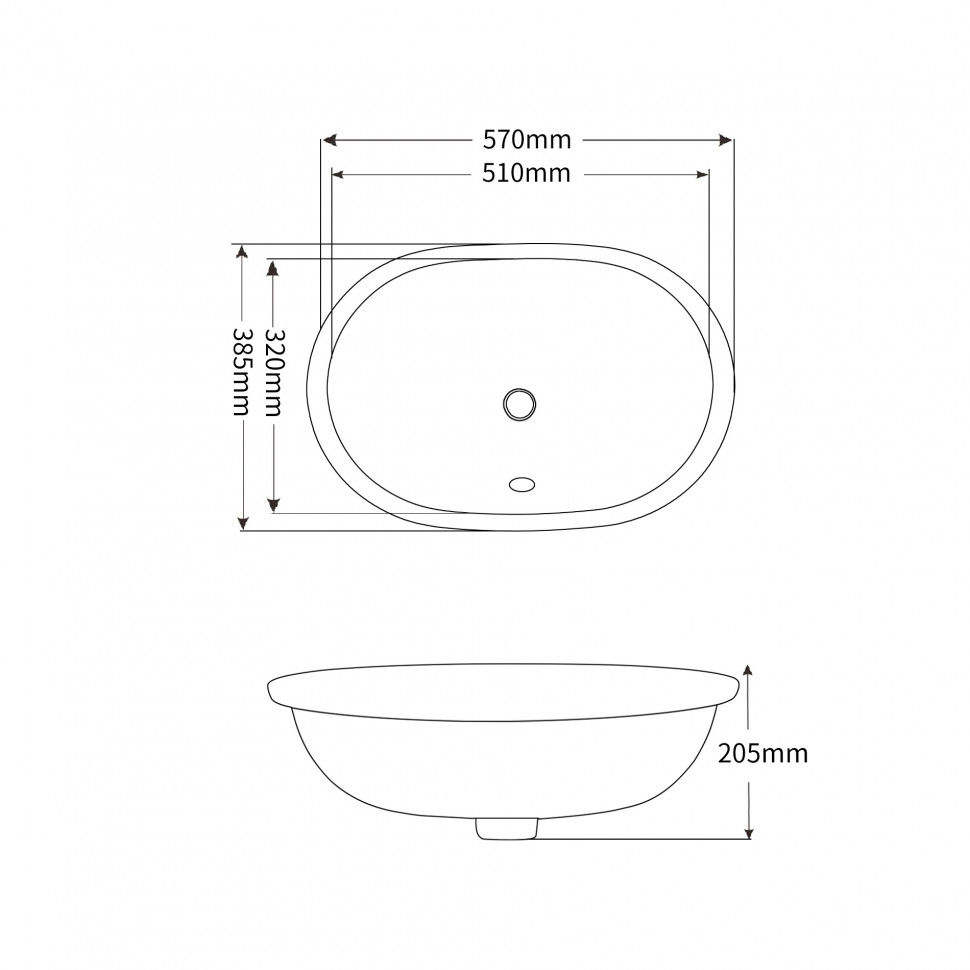 Раковина врізна під стільницю MIXXUS PREMIUM ELLIPSE-1701 570х385х205mm (перелив) (MP6566)