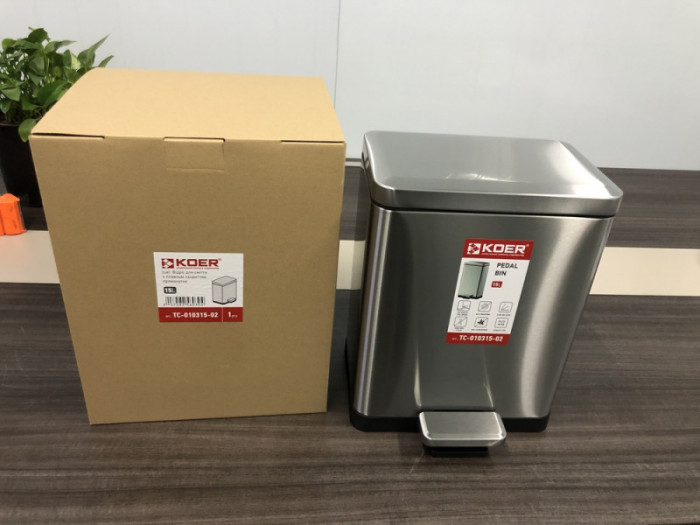 Відро для сміття з плавним закриттям прямокутне Koer TC-010315-02 15 л колір нержавійка (KR5603)