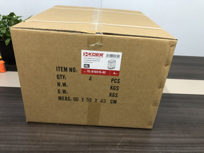 Відро для сміття з плавним закриттям прямокутне Koer TC-010315-02 15 л колір нержавійка (KR5603)