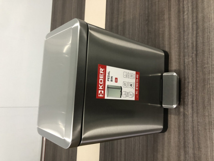 Відро для сміття з плавним закриттям прямокутне Koer TC-010315-02 15 л колір нержавійка (KR5603)