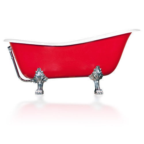 Ванная OTYLIA ретро 160х77 красная снаружи белая внутри с ногами хром