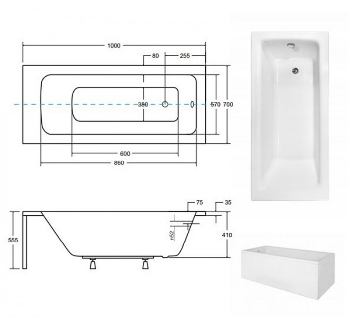 Ванна акрилова TALIA 100х70 (соло) без ніг
