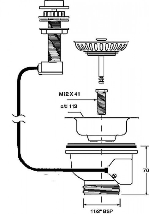 Злив для кухонної мийки автомат  PUS113-CP 11/2