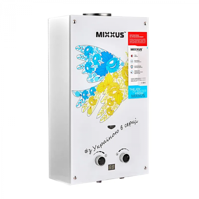Газова колонка MIXXUS GWH-0610 BASIC GLASS димохідна 10 л/хв (панель зі скла з малюнком) (WH0027)