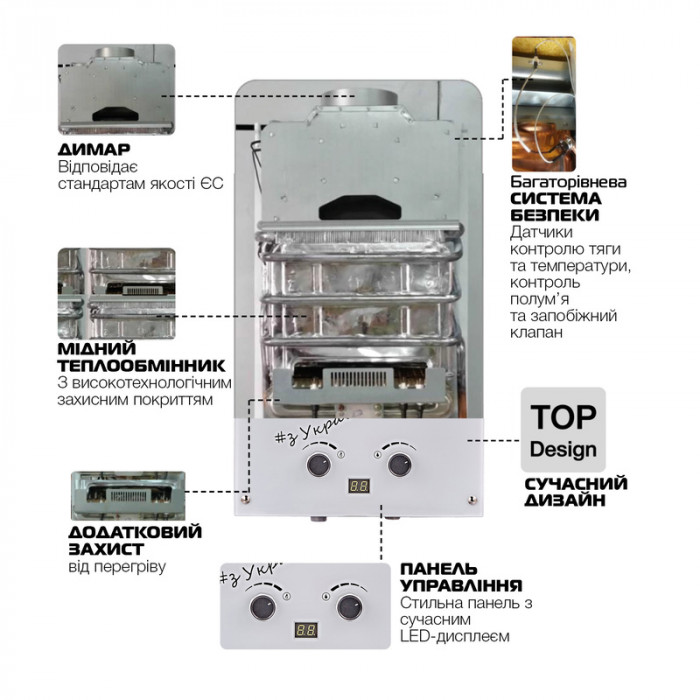 Газова колонка MIXXUS GWH-0610 BASIC GLASS димохідна 10 л/хв (панель зі скла з малюнком) (WH0027)