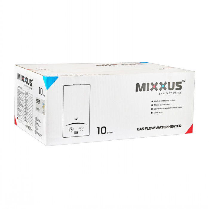 Газова колонка MIXXUS GWH-0610 BASIC GLASS димохідна 10 л/хв (панель зі скла з малюнком) (WH0027)