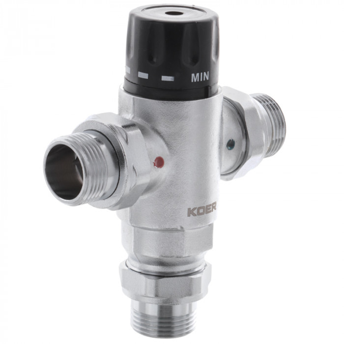 Клапан змішувач термостатичний триходовий 1'' (з накидн. гайками) Koer KR.1258 (KR2817)