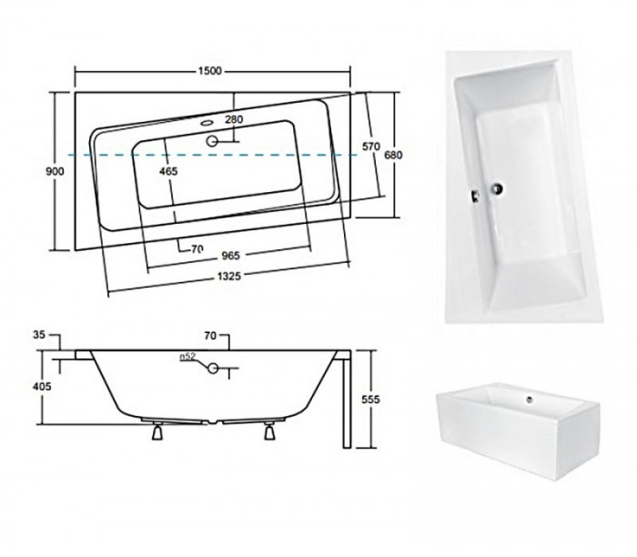 Ванна акрилова INFINITI 150х90 Ліва (соло) без ніг