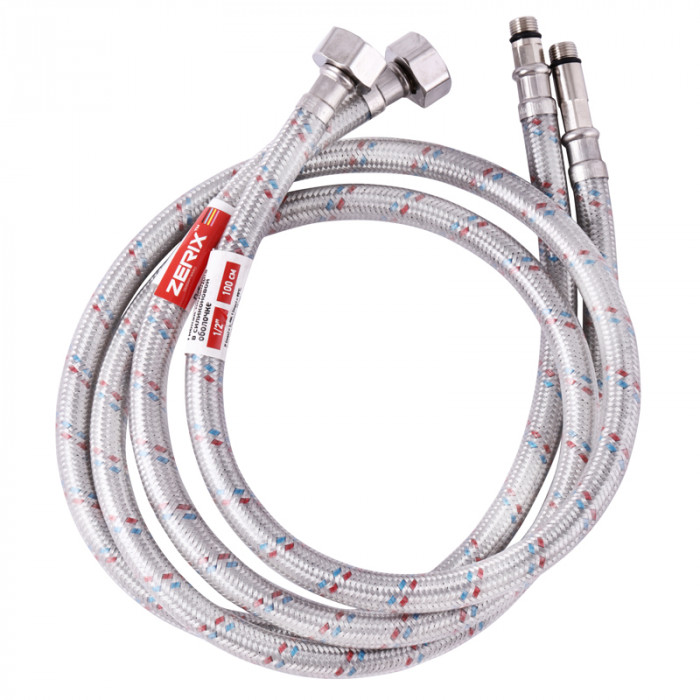 Гнучкі шланги для змішувача гайка 1/2'' - Штуцер M10 (100 см) 2 шт Zerix (ZX1576)