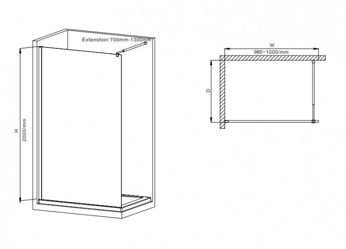 Душова перегородка Mixxus Premium FLAT SP02-100x200-TR Black Walk-In прозоре скло 8мм (MI6856)
