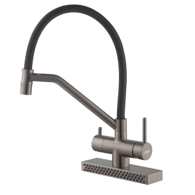 Змішувач для кухні Koer KB-74027-07 з функцією &quot;водоспад&quot; та чорним силіконовим виливом (KR5203)