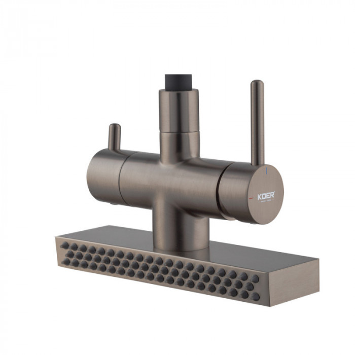 Змішувач для кухні Koer KB-74027-07 з функцією "водоспад" та чорним силіконовим виливом (KR5203)