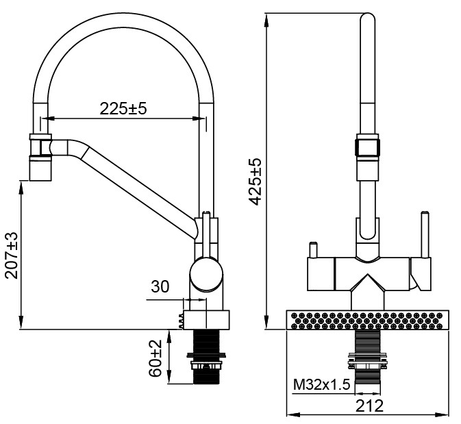 Змішувач для кухні Koer KB-74027-07 з функцією "водоспад" та чорним силіконовим виливом (KR5203)