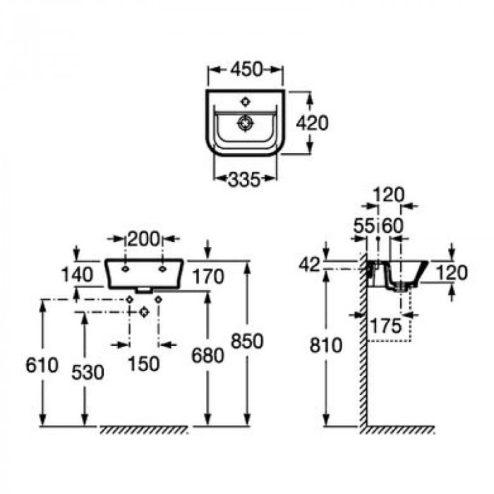 Раковина керамічна Roca The Gap підвісна 450х420 мм, колір білий A327477000