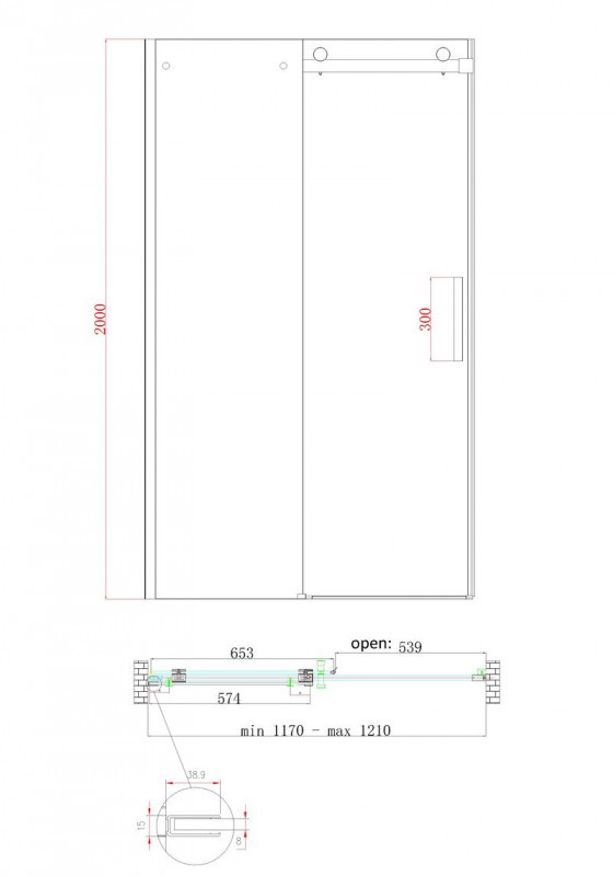 Двері у нішу розсувні KOER SR SD01-120x200-TR-12 прозоре скло EASY CLEAN 8мм матове золото (KR5377)