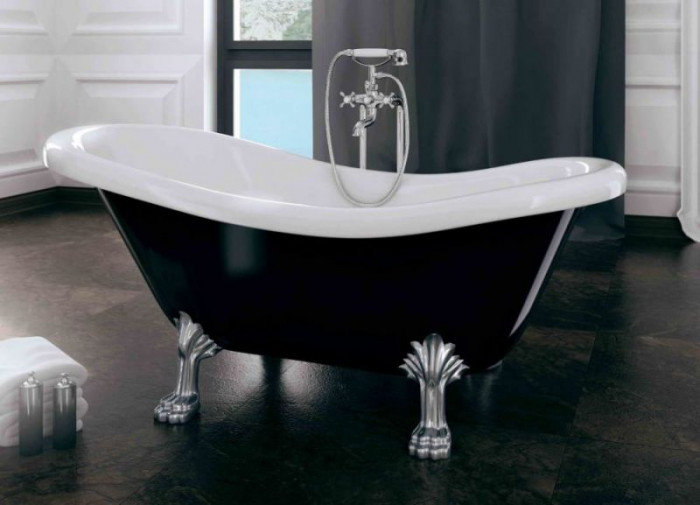 Ванна OTYLIA ретро 170х77 чорна зовні біла всередині з ногами хром