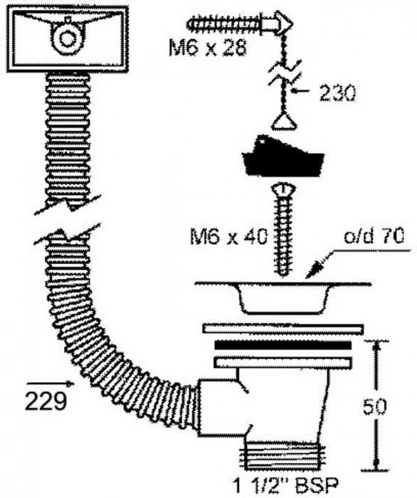 Злив для кухонної мийки з переливом горизонтальним 11/2*70 mm HC17PDR