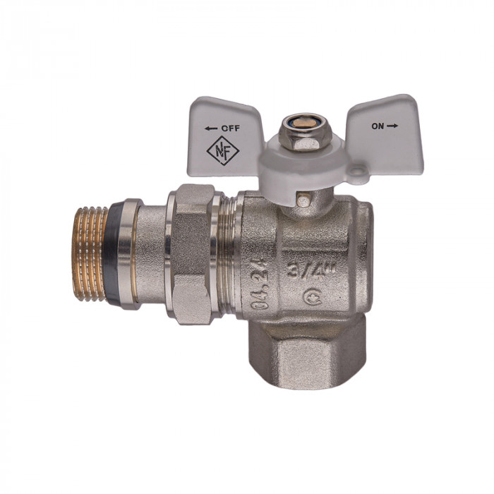 Кран кульовий з американкою Nolf classic NFC.983-08-3/4" FM ГШМ WHITE кутовий "антипротікання" (NF3163)