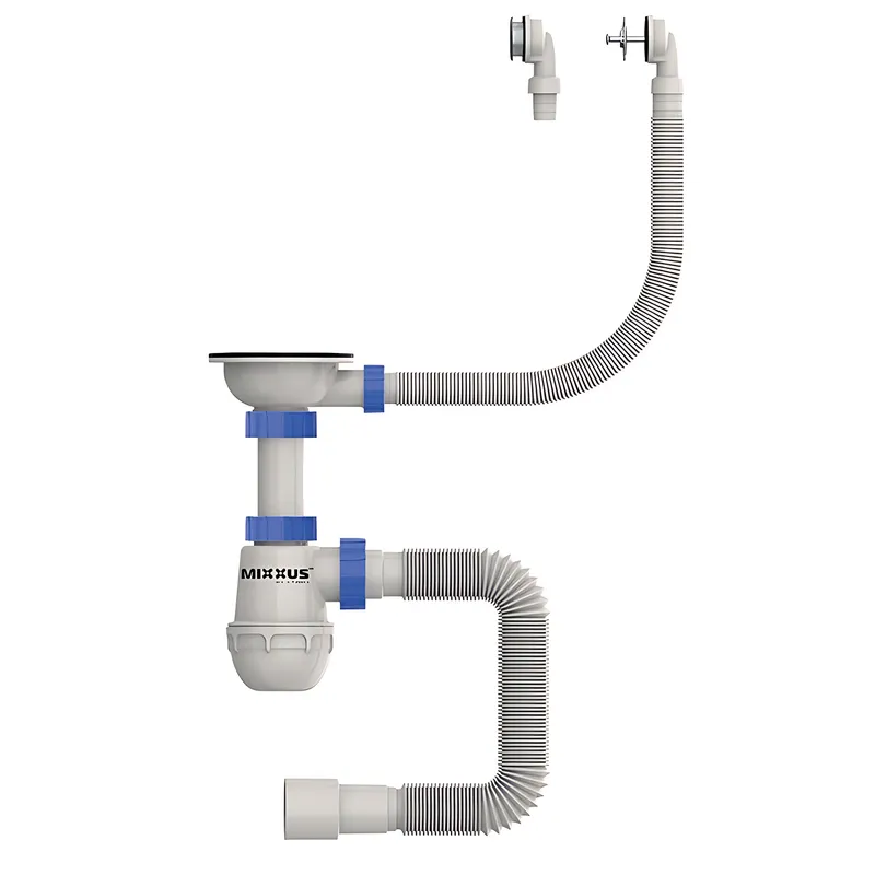Сифон для кухні MIXXUS SK-07-A 3 1/2"x40 з нержавіючою сіткою, гнучким круглим переливом (MI8198)
