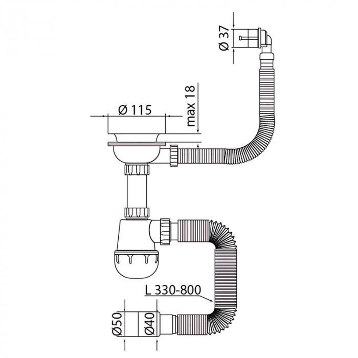 Сифон для кухні Mixxus SK-07-A 3 1/2"x40 з нерж.сіткою, гнучким круг. переливом (MI8198)