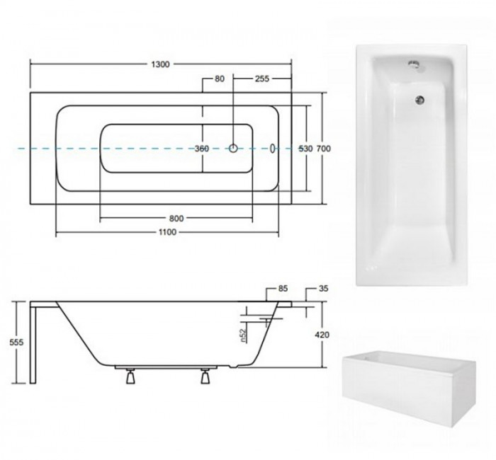 Ванна акрилова TALIA 130х70 (соло) без ніг