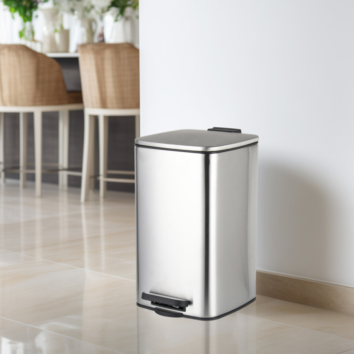 Відро для сміття з плавним закриттям квадратне Zerix Kubix-TC0108 SS Color 8л колір нержавійка (ZX5891)