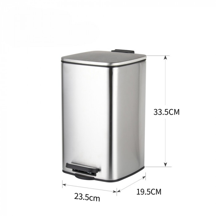 Відро для сміття з плавним закриттям квадратне Zerix Kubix-TC0108 SS Color 8л колір нержавійка (ZX5891)