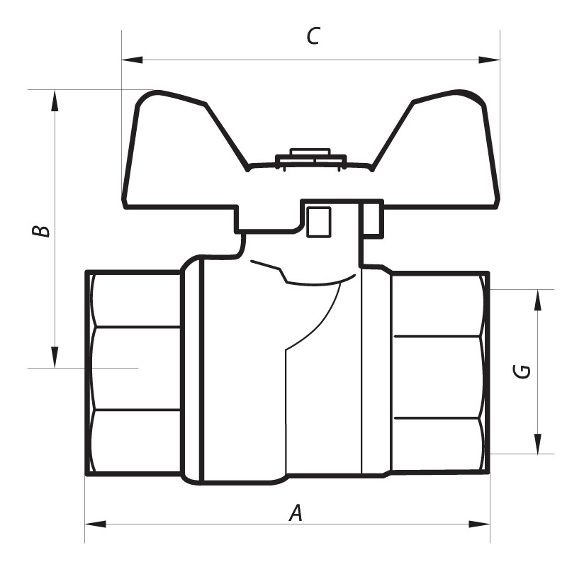 Кран кульовий Nolf NF.712 - 3/4" FF ГГМ YELLOW, ручка "метелик" жовта (NF2946)