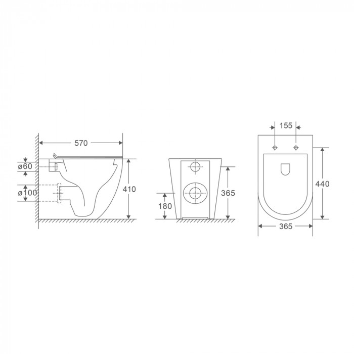 Унітаз підлоговий безбачковий Mixxus Premium ELLIPSE-0701-T1 570х365х410mm, система змиву TORNADO 1.0 (MP6593)