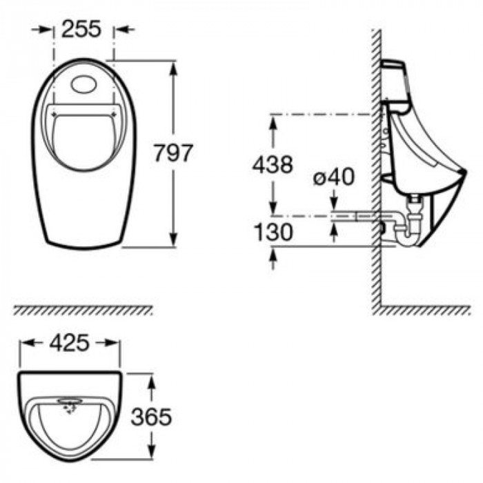 Пісуар ROCA Eure з інфрачервоним сенсором, підведення води ззаду, білий A35945M000