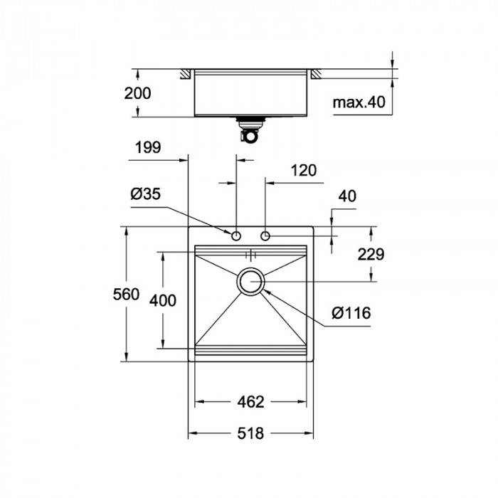 Кухонна мийка K800 (50 cm) Grohe EX-2 Sink (31583SD0)